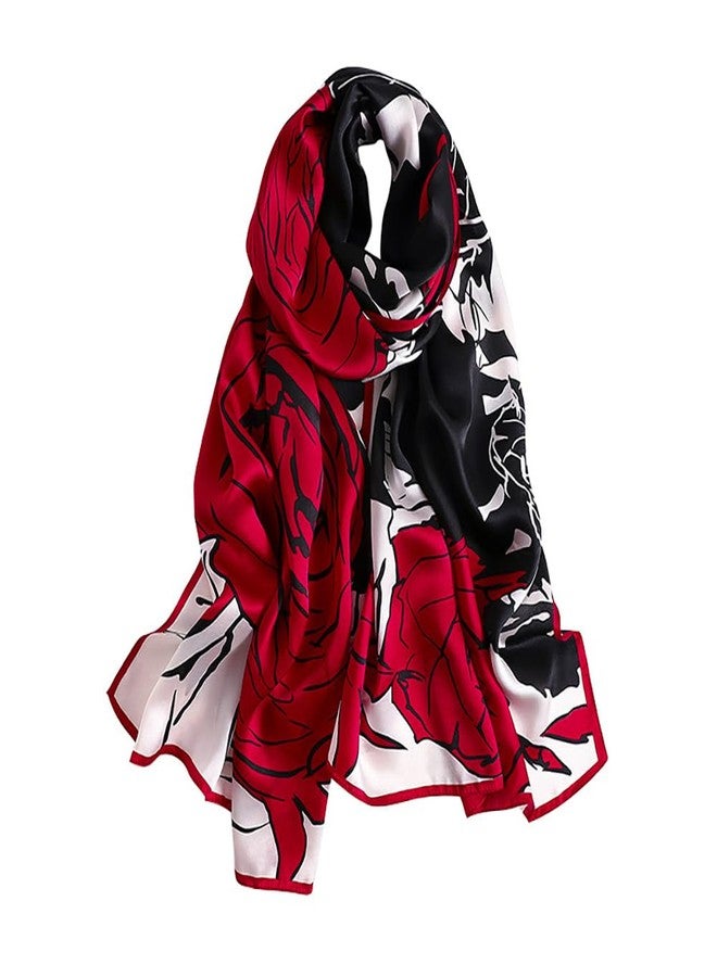 MEISEE 100% Mulberry Silk Long Scarf for Women Large Oblong Sunscreen Shawls Wraps Neck Headscarf Hair Wraps with Gift Packed (23 - Red, Black and White) - Image 1